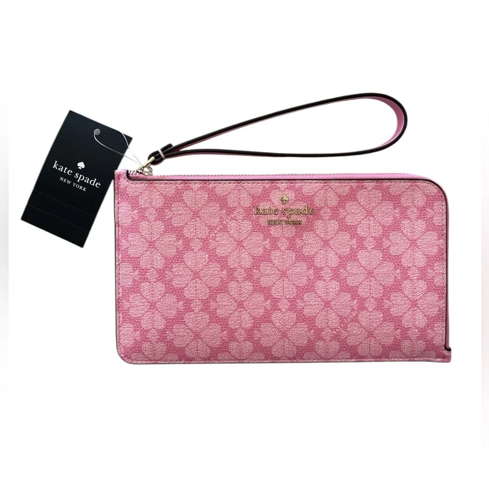 Kate Spade Wristlet Pink Clutch Pebbled Leather with Spade Flower Pattern NWT